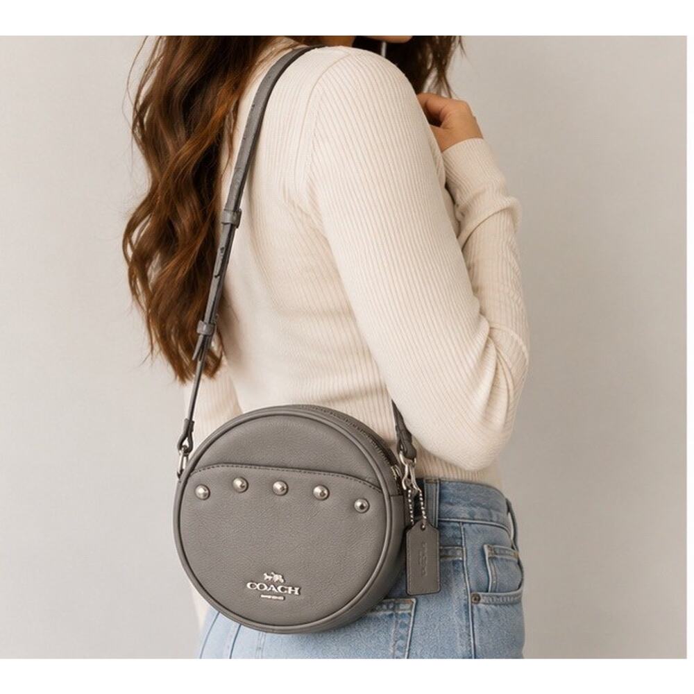 Coach Canteen Crossbody Bag F38762 Gray Leather Round Studded Purse Limited Edit